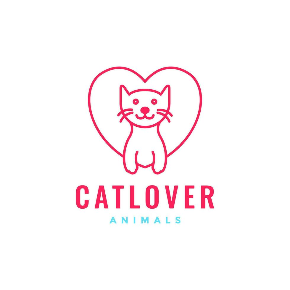 gattino gatti animali domestici amore cuore amore cura linea arte minimo moderno portafortuna logo vettore icona illustrazione