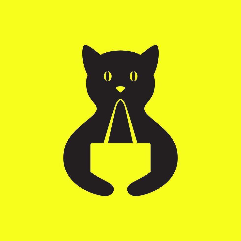 gatto abbraccio Borsa shopping animale domestico negozio moderno minimo portafortuna logo vettore icona illustrazione