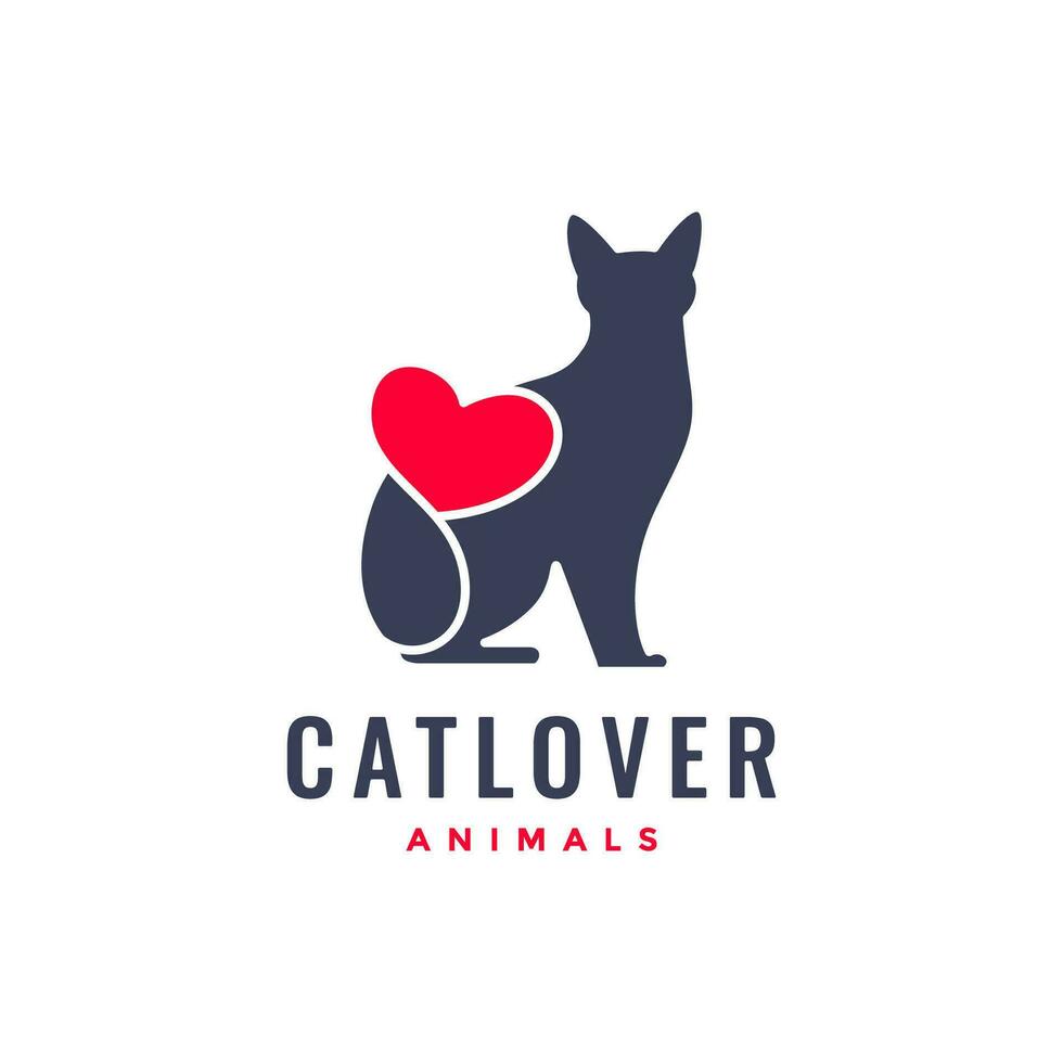 gatto animali domestici amore cuore piatto moderno minimo portafortuna logo vettore icona illustrazione
