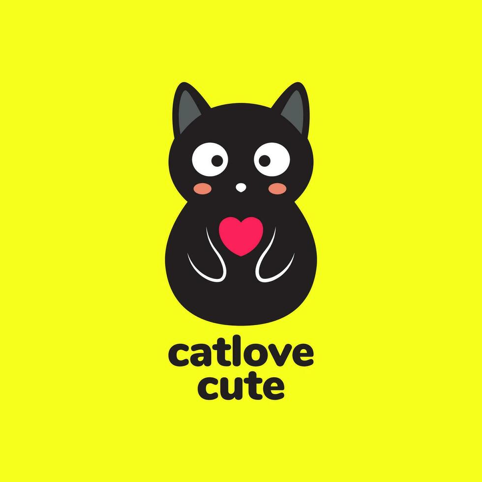 gatto animali domestici amore cuore abbraccio portafortuna cartone animato carino moderno logo vettore icona illustrazione