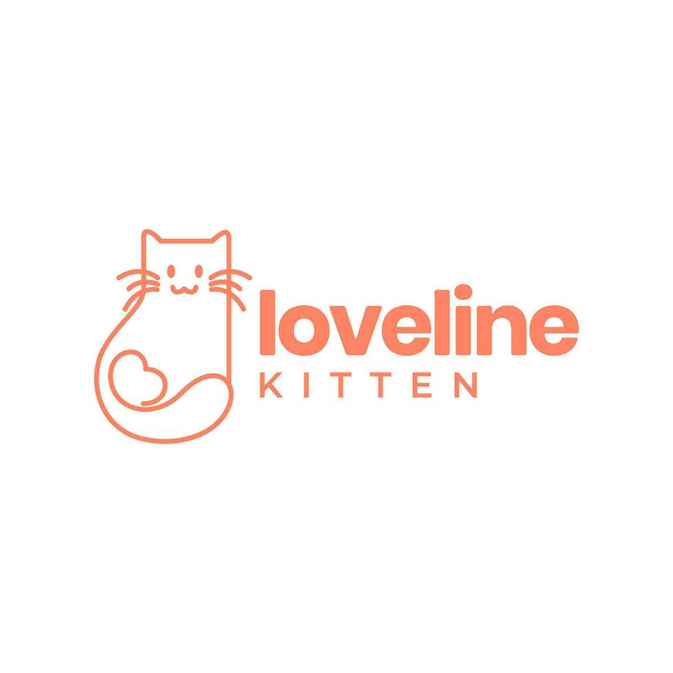 gatto amante animali domestici cuore Linee minimo moderno semplice portafortuna logo vettore icona illustrazione