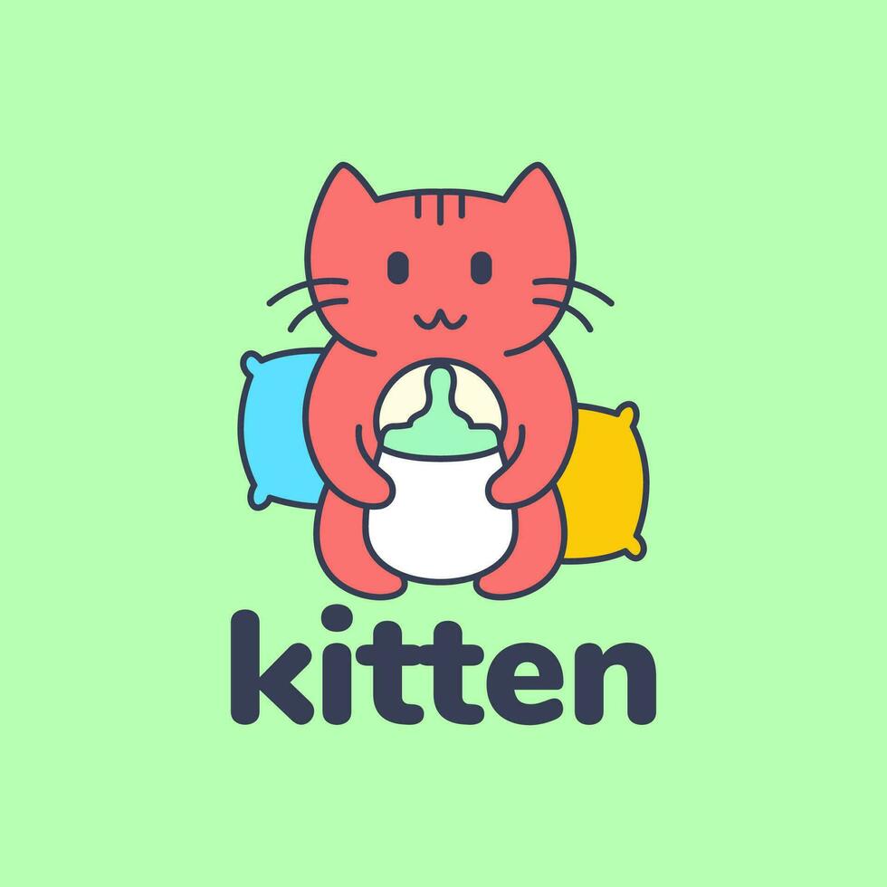 gattino animali domestici carino pacificatore latte Nato colorato portafortuna cartone animato logo vettore icona illustrazione