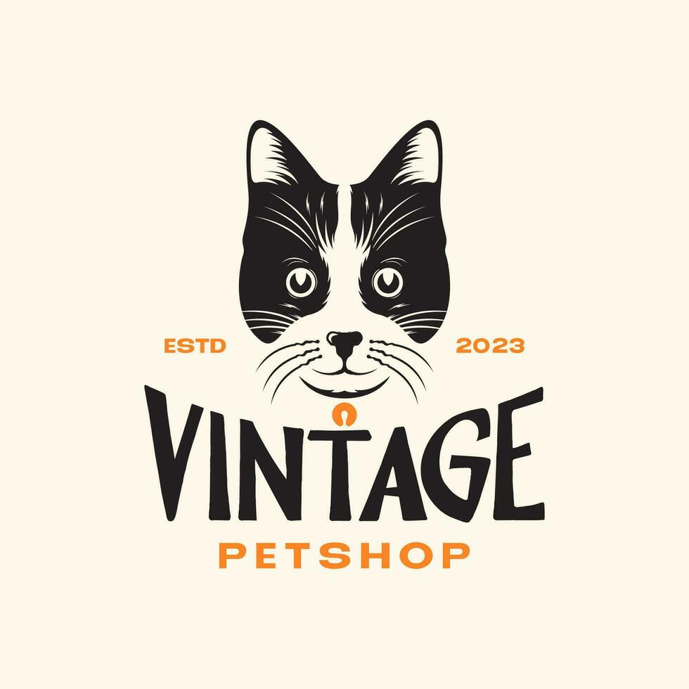 gatto animali domestici testa nero portafortuna Vintage ▾ fricchettone colorato logo vettore icona illustrazione