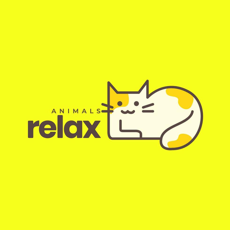 gatto gattino rilassare dormire pigro animali domestici cartone animato carino portafortuna colorato moderno logo vettore icona illustrazione