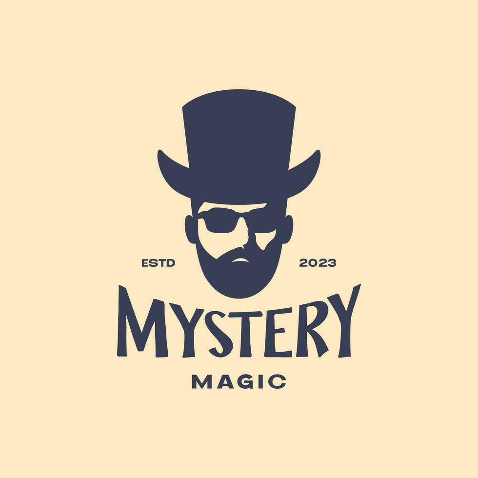 uomo mago cappello barbuto freddo mistero Vintage ▾ fricchettone classico vecchio logo vettore icona illustrazione