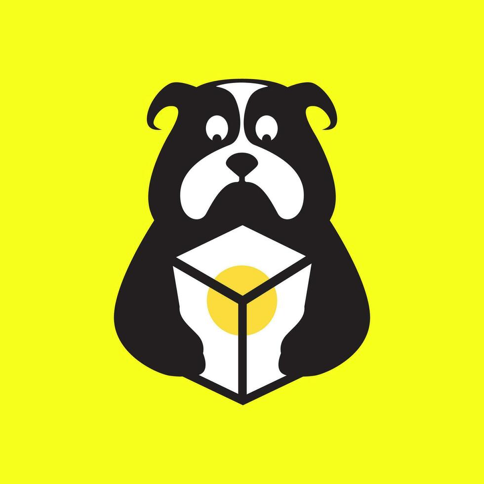 bulldog animali domestici hold lampada leggero idea sognare portafortuna cartone animato semplice logo icona vettore illustrazione