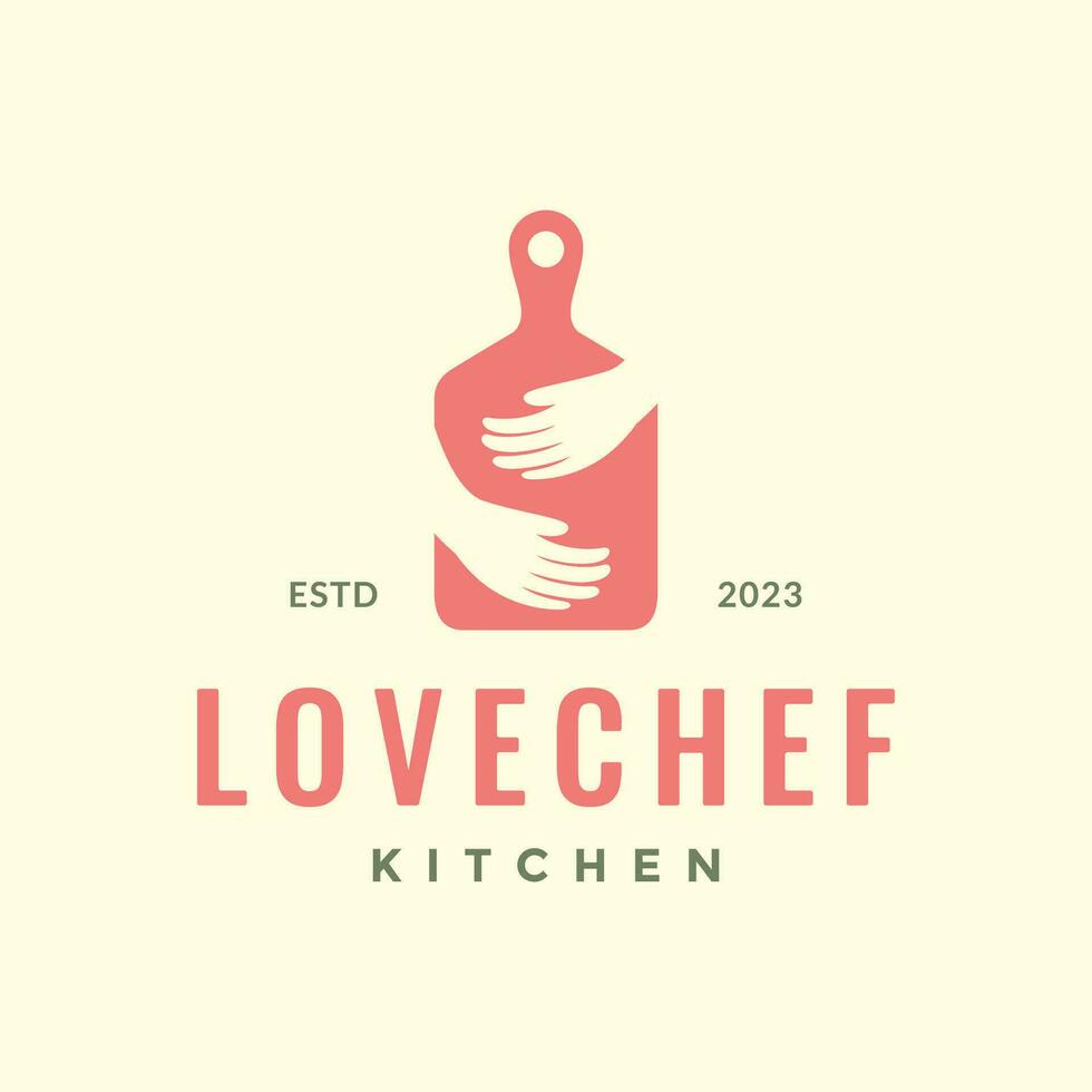 capocuoco cucinando abbraccio taglio tavola cucina amore lavoro fricchettone logo icona vettore illustrazione