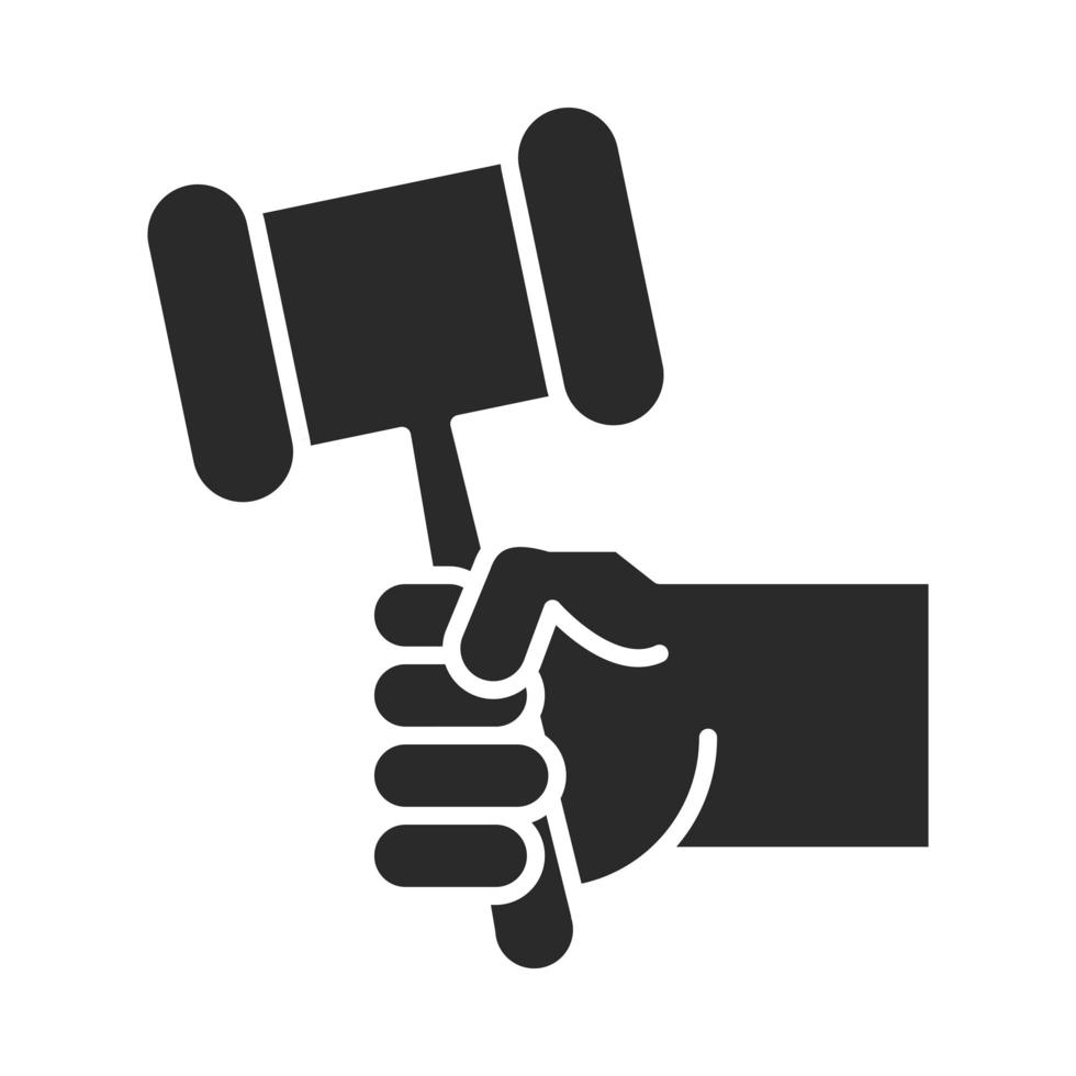 Giornata internazionale dei diritti umani mano con legge martello giustizia silhouette icona style vettore