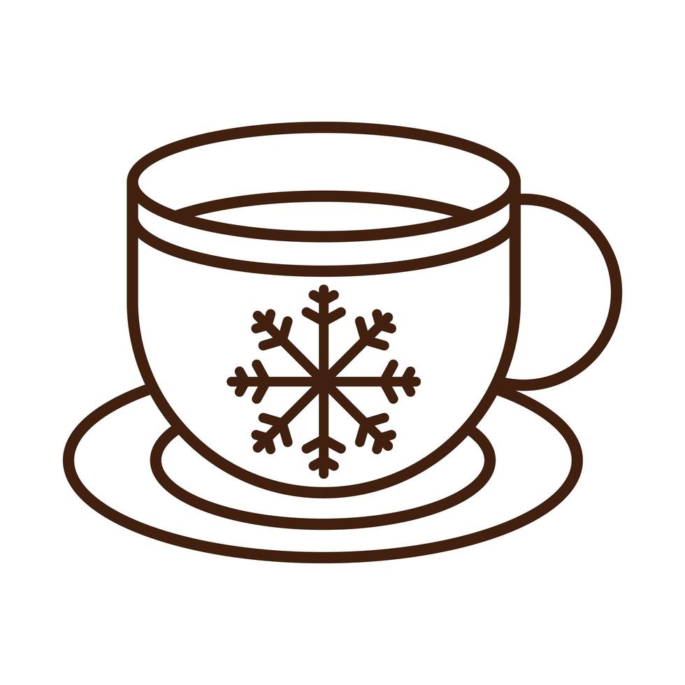 buon natale tazza di caffè con decorazione fiocco di neve celebrazione festosa icona lineare stile vettore