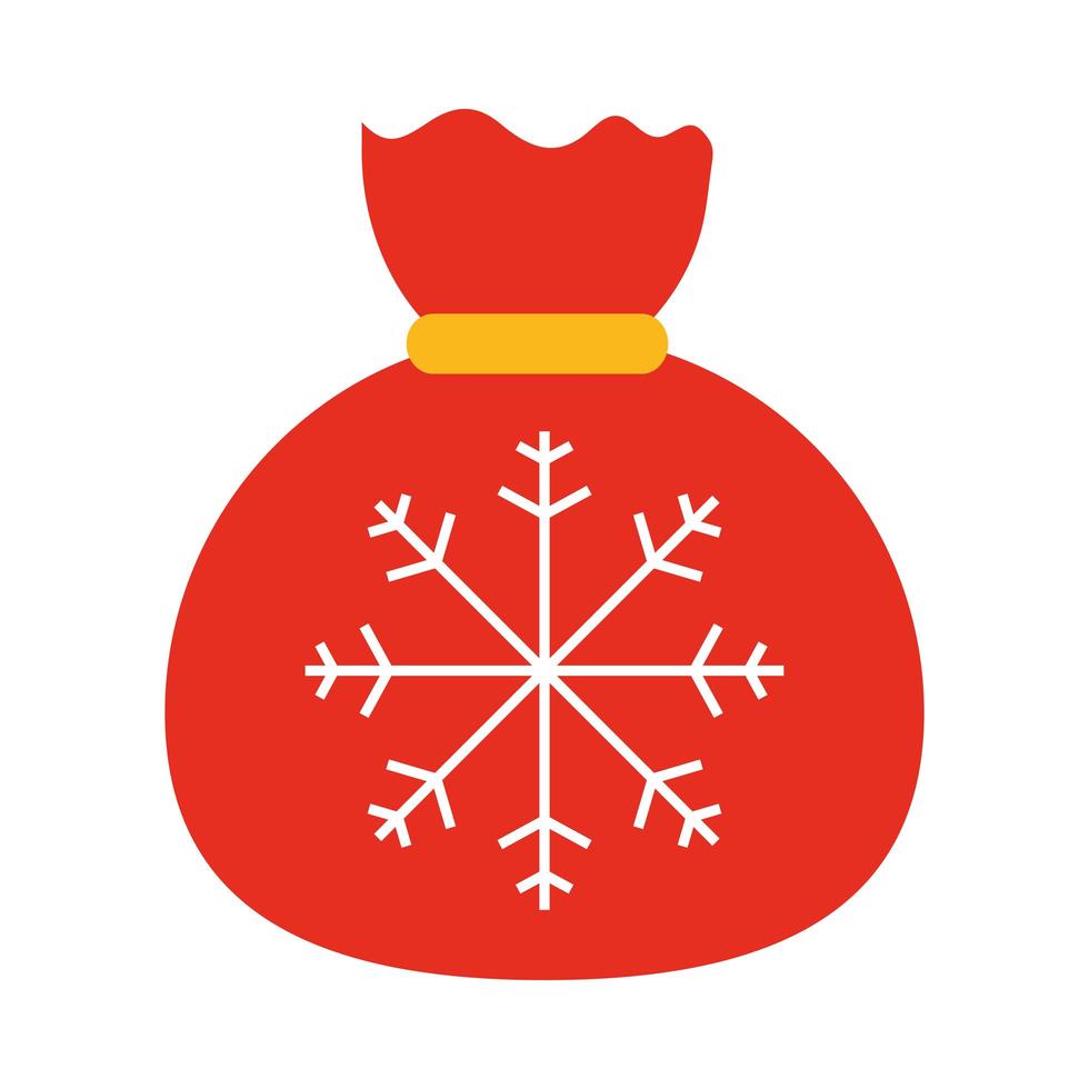 sacchetto regalo rosso di buon natale felice con stile icona piatto festivo celebrazione fiocco di neve vettore