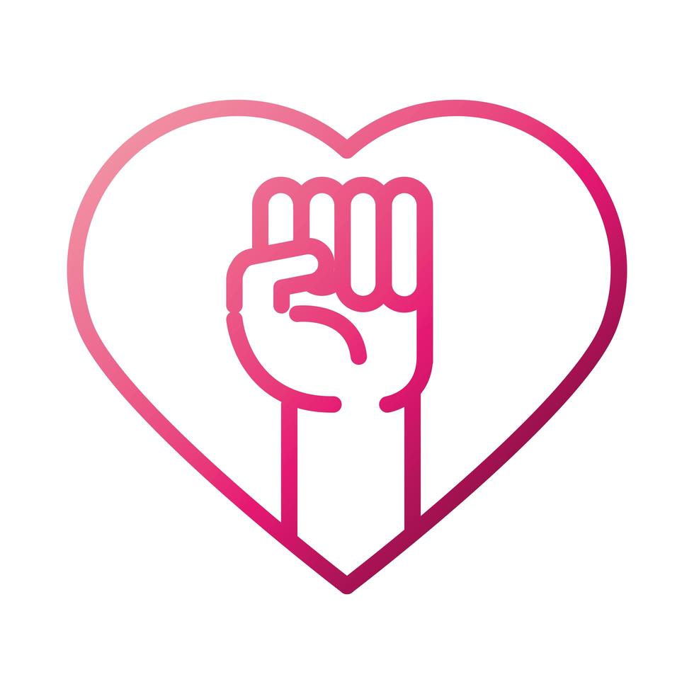 icona del movimento del femminismo alzata la mano nel cuore in stile sfumato per i diritti femminili vettore