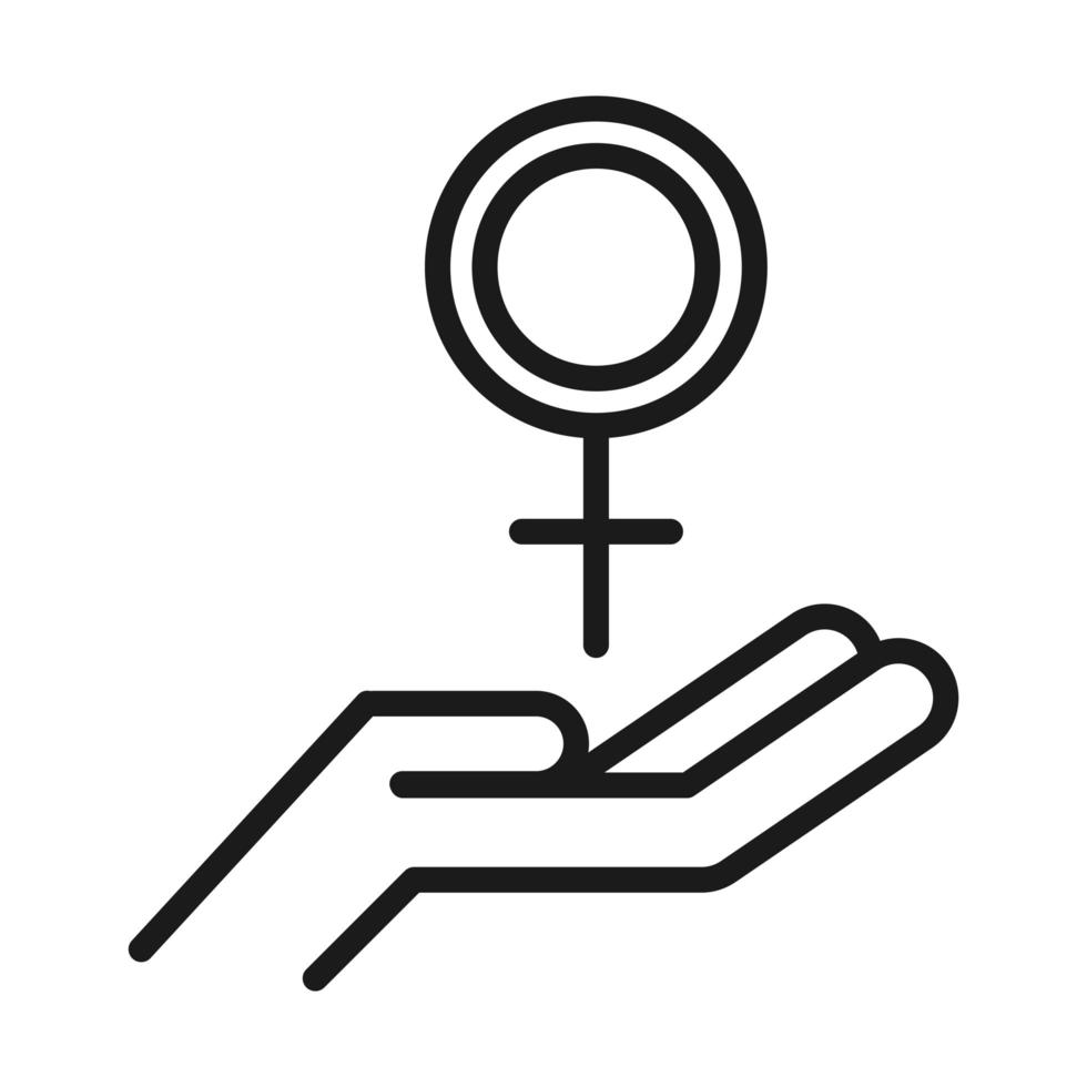icona del movimento del femminismo mano con lo stile della linea del pittogramma dei diritti femminili del segno di genere vettore