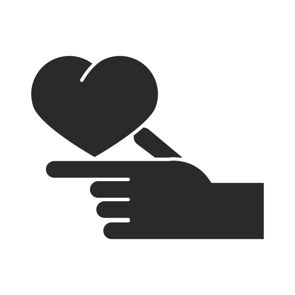 la mano con il cuore aiuta la donazione di beneficenza e l'icona della siluetta dell'amore vettore
