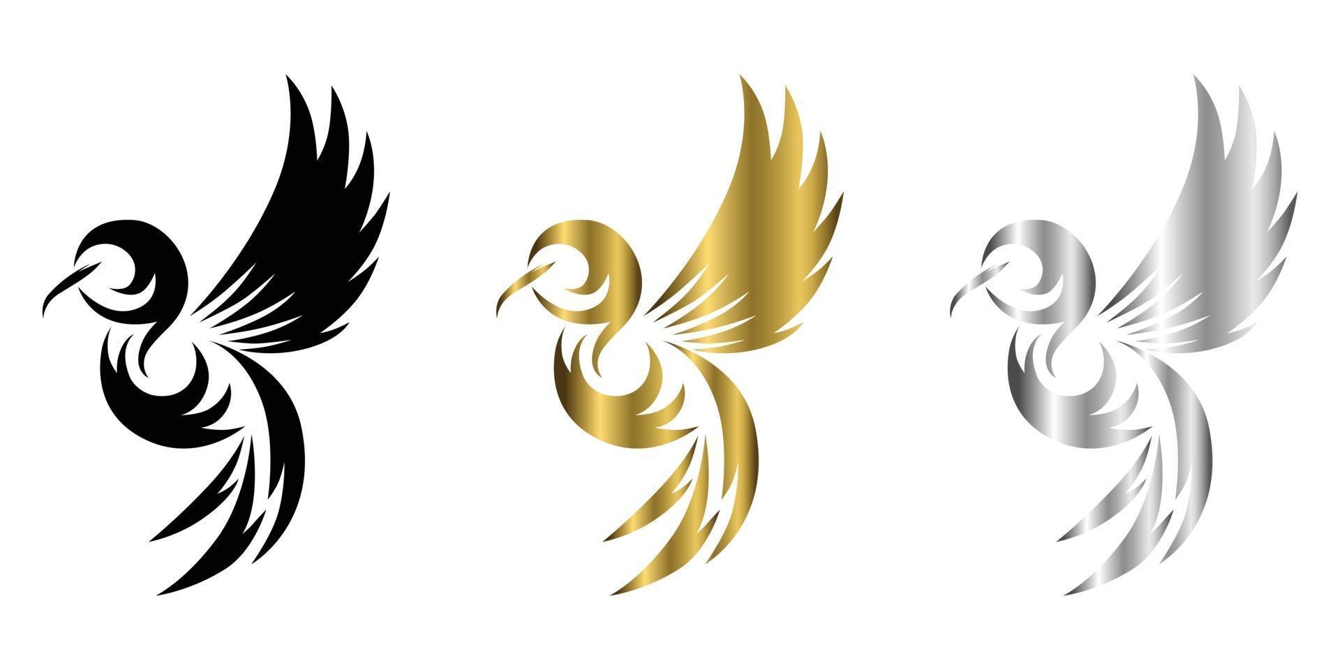 colibrì volante tre colori nero oro argento linea arte illustrazione vettoriale su uno sfondo bianco adatto per fare logo