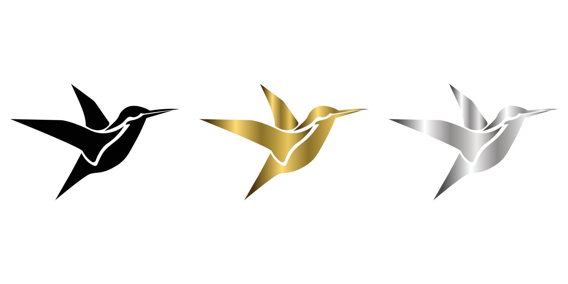 tre colori nero oro argento illustrazione vettoriale su uno sfondo bianco di colibrì volanti adatti per creare loghi