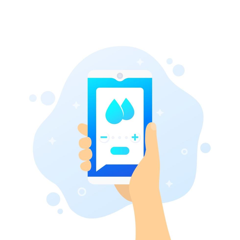 app per il controllo dell'umidità, smartphone in mano, vettore