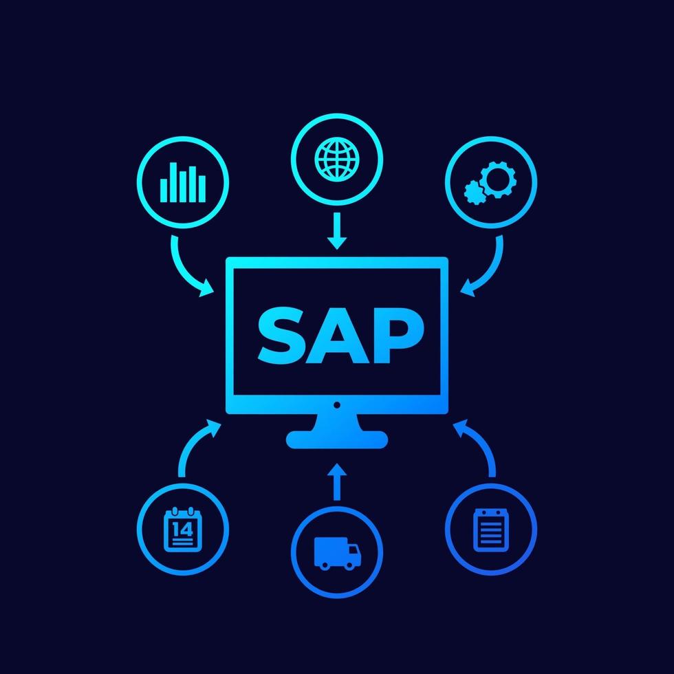 sap, icone vettoriali del software aziendale su oscurità