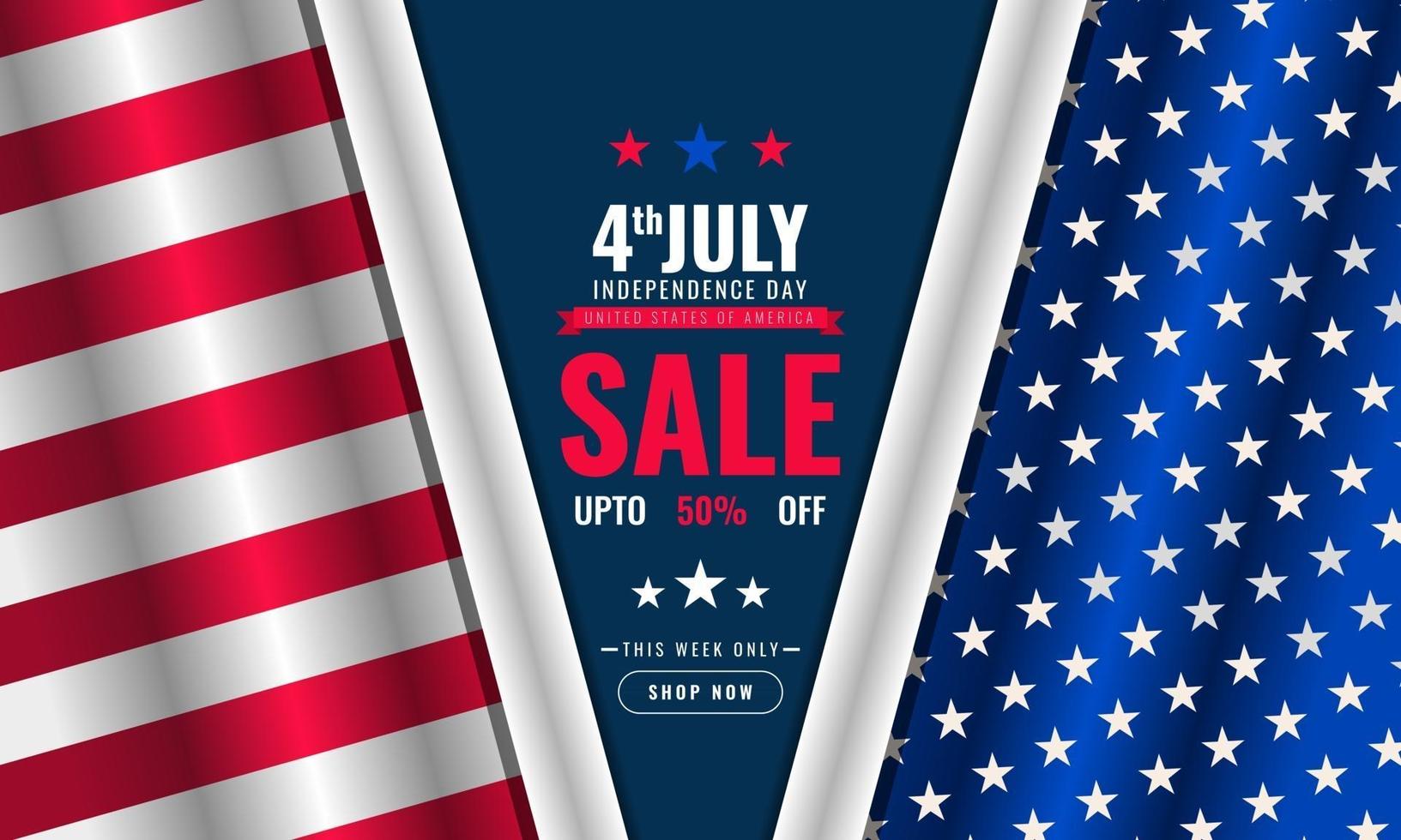 modello di banner pubblicitario di promozione delle vendite di sfondo del giorno dell'indipendenza usa con design bandiera americana vettore
