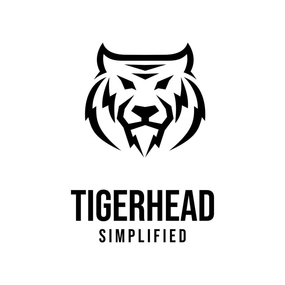 disegno dell'illustrazione dell'icona del logo nero di vettore della testa della tigre premium