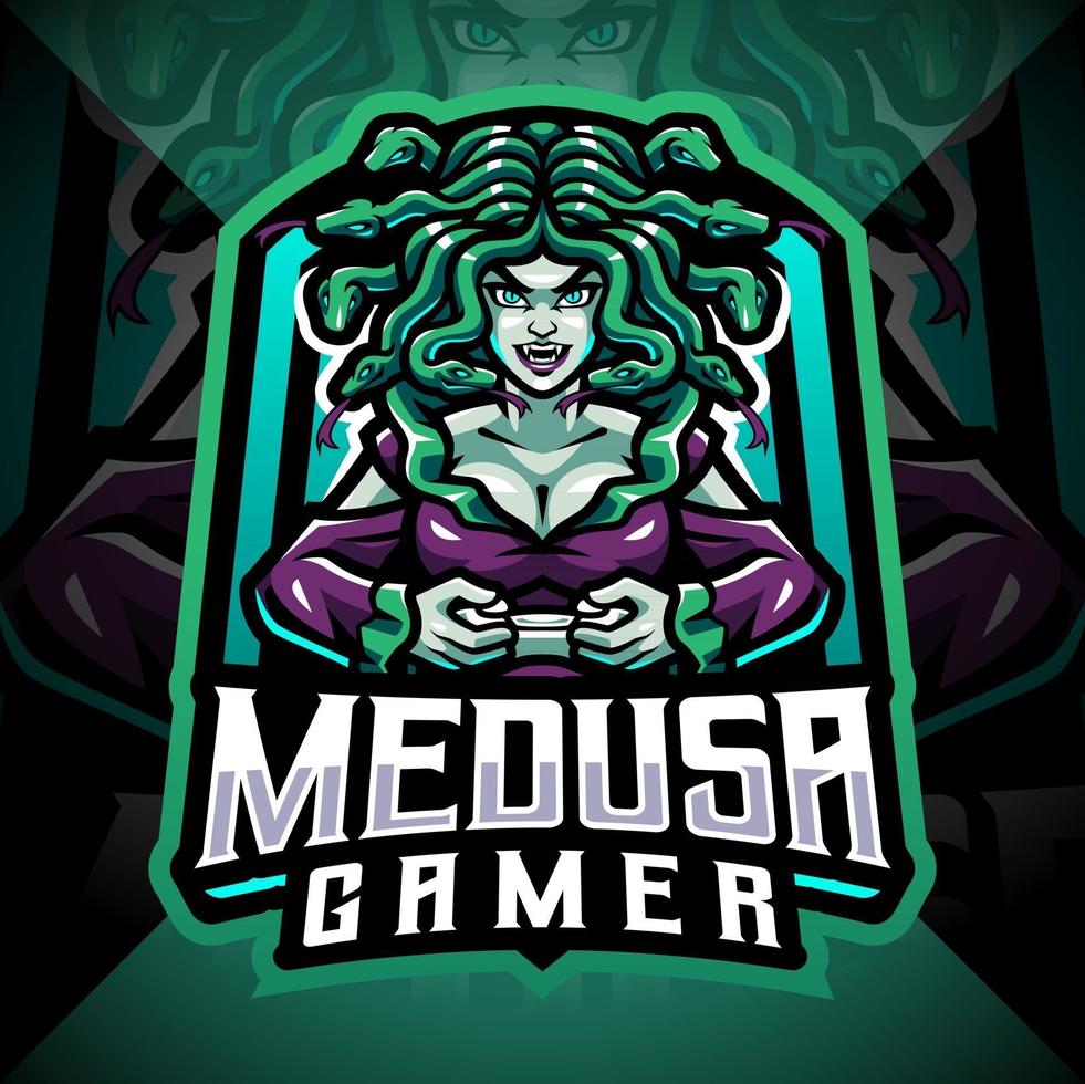 design del logo della mascotte di medusa gamer esport vettore