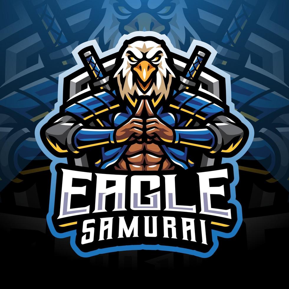 disegno del logo della mascotte esport del samurai dell'aquila vettore