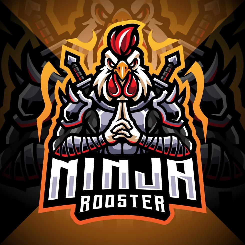 disegno del logo della mascotte esport del gallo ninja vettore