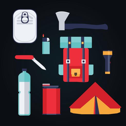 Forniture da campeggio Knolling Elements Vector Pack