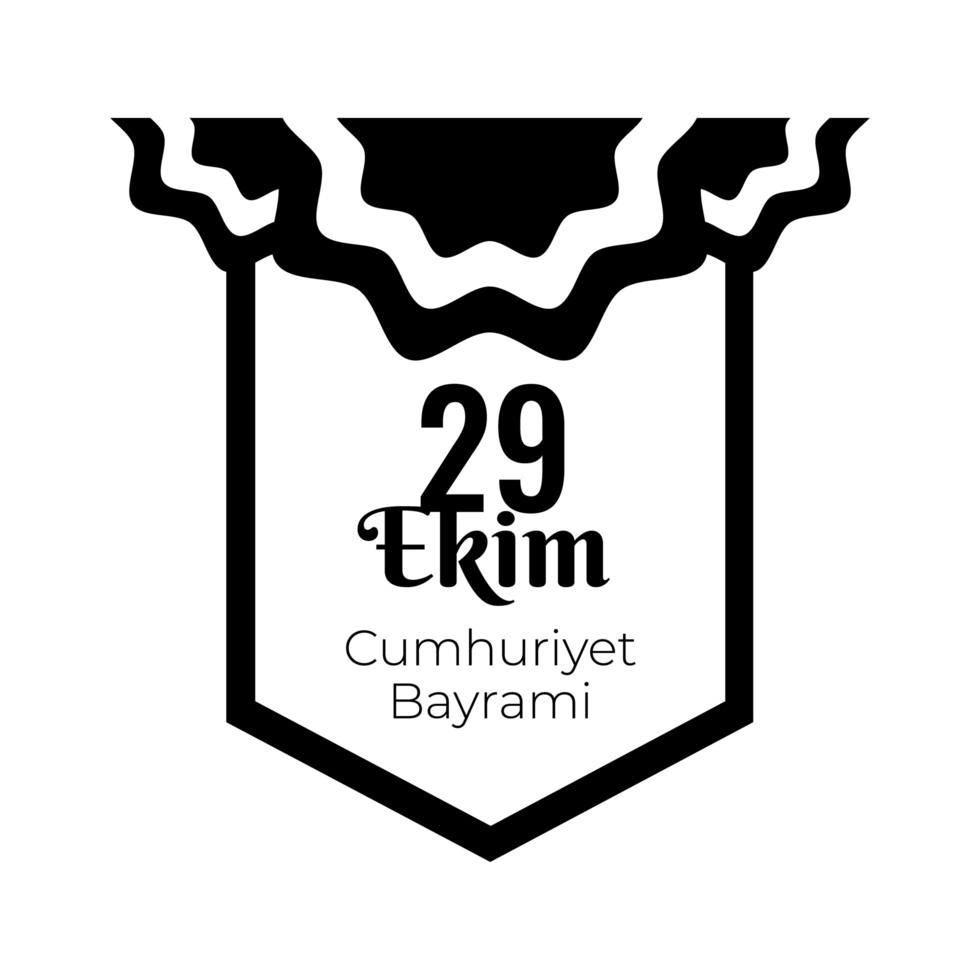 cumhuriyet bayrami celebrazione giorno con 29 numero in emblema appeso stile silhouette vettore