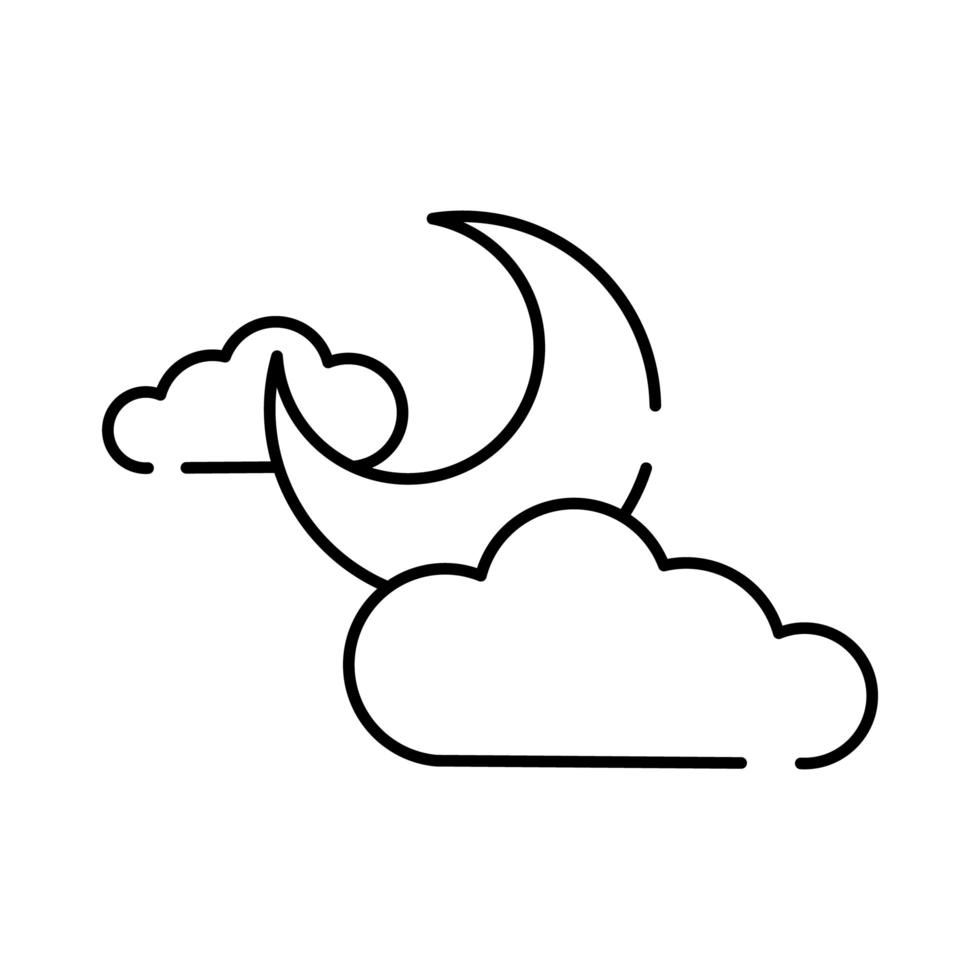 icona di stile della linea di mezzaluna e nuvole vettore