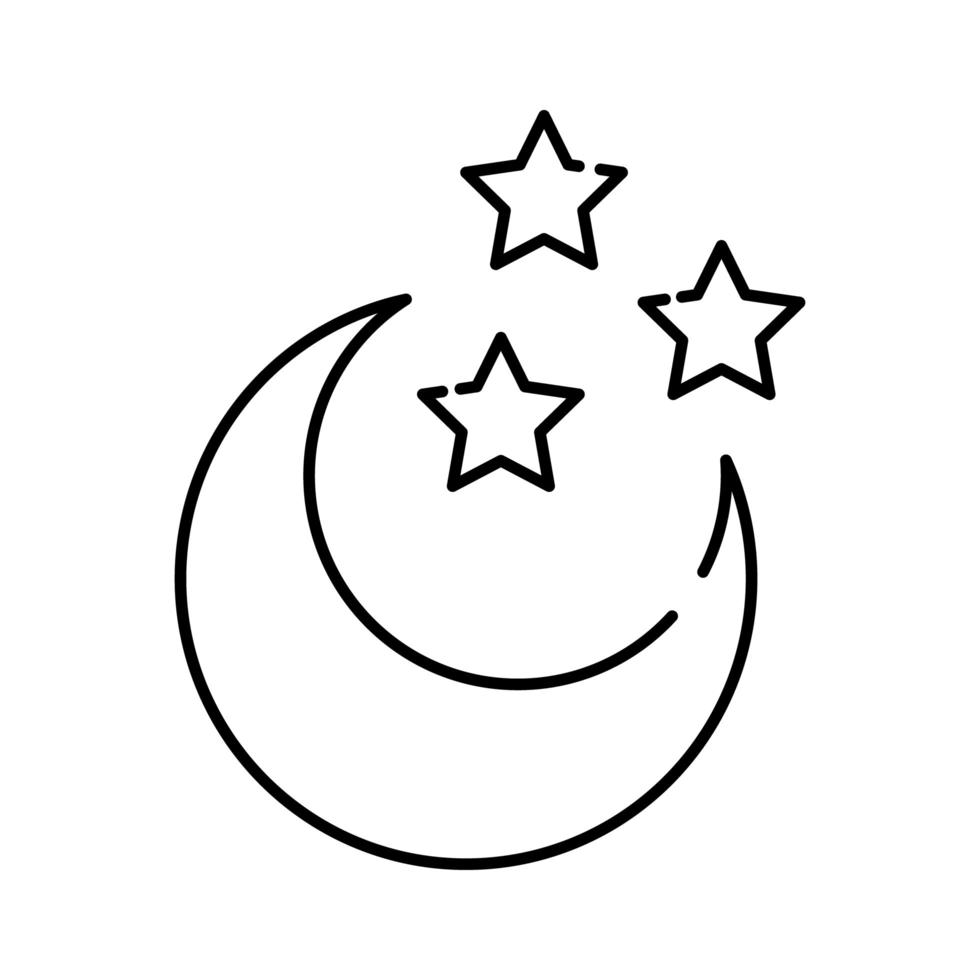 icona di stile linea falce di luna e stelle vettore