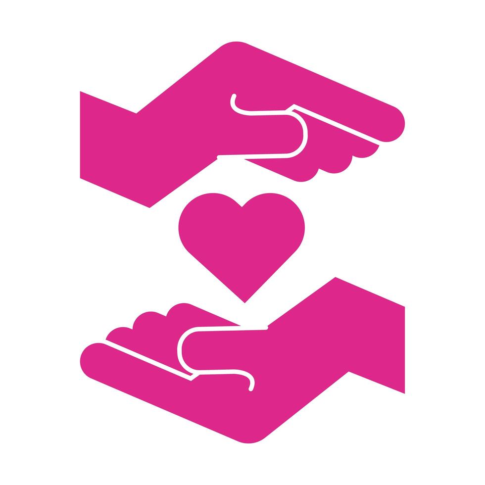 mani che proteggono icona di stile silhouette cuore rosa vettore