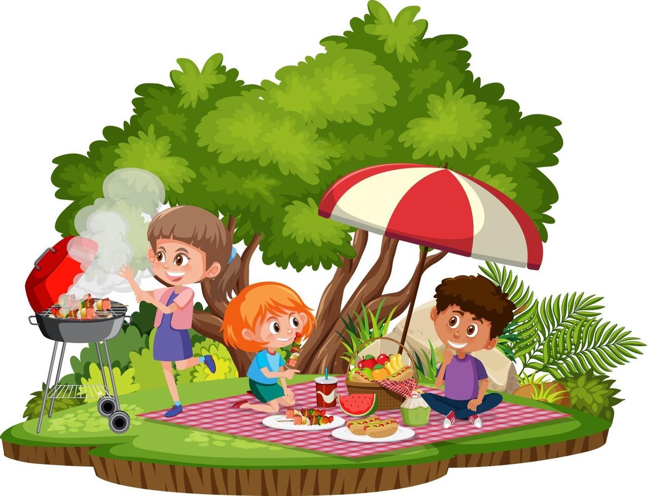 bambini picnic nel parco isolato vettore