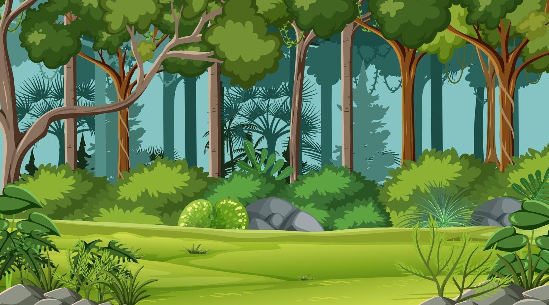 scena della giungla con vari alberi della foresta vettore