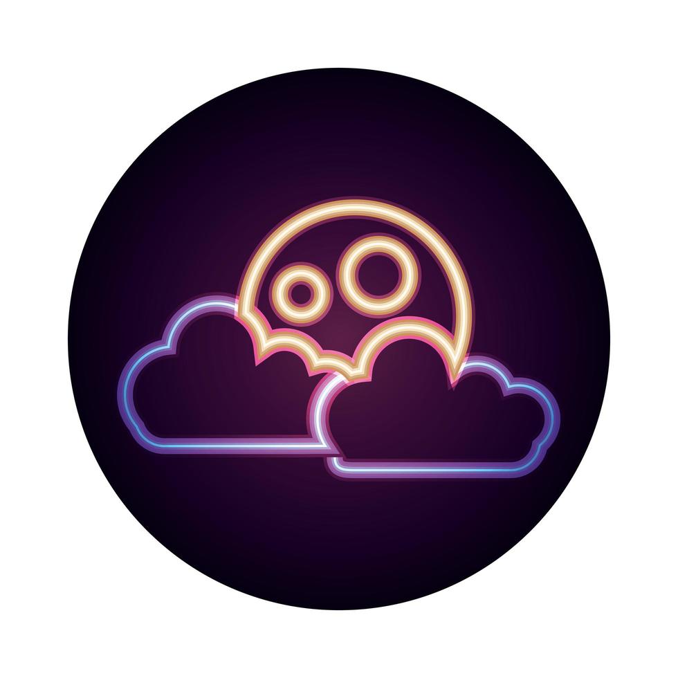notte luna nuvole cielo cartone animato neon icona style vettore