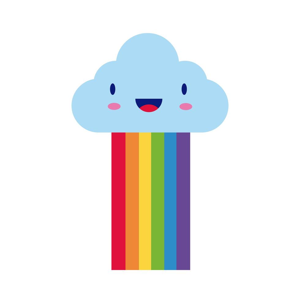 simpatico meteo arcobaleno con nuvola kawaii icona stile piatto vettore