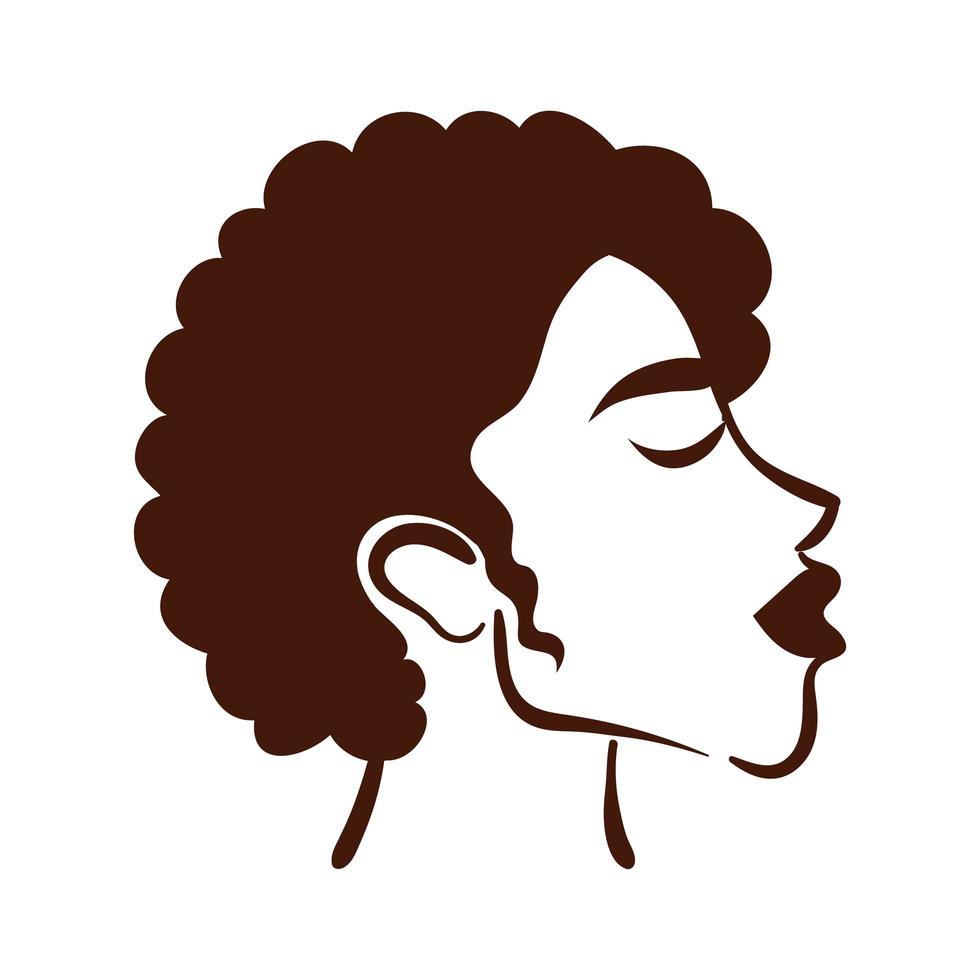 giovane donna afro con i capelli corti stile silhouette vettore