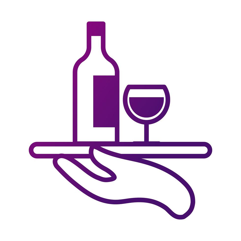 bicchiere di vino bevanda e bottiglia nel vassoio del server icona stile gradiente vettore
