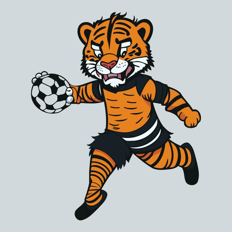 un' carino cartone animato tigre giocando calcio vettore opera d'arte