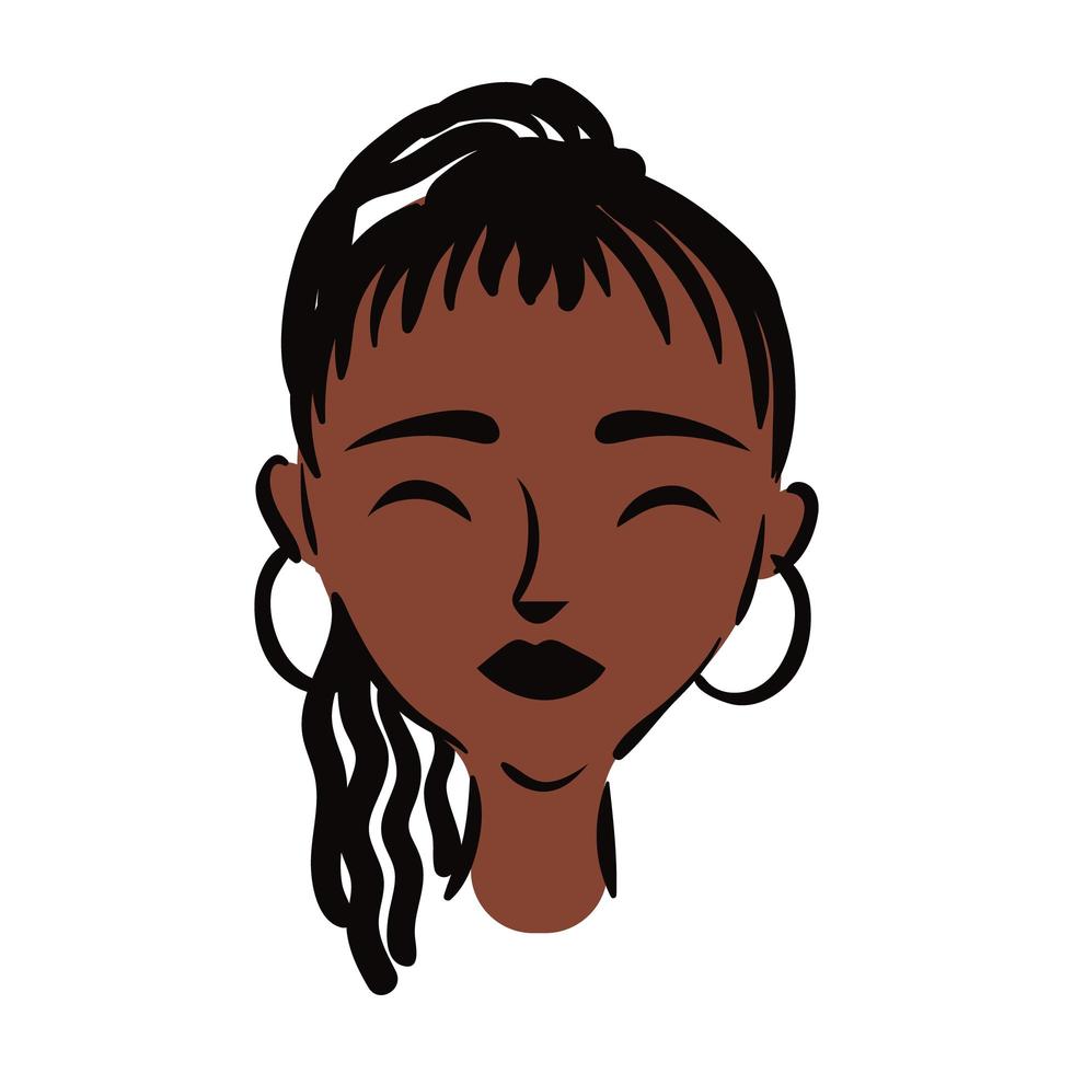 giovane donna afro con i capelli lunghi stile piatto vettore