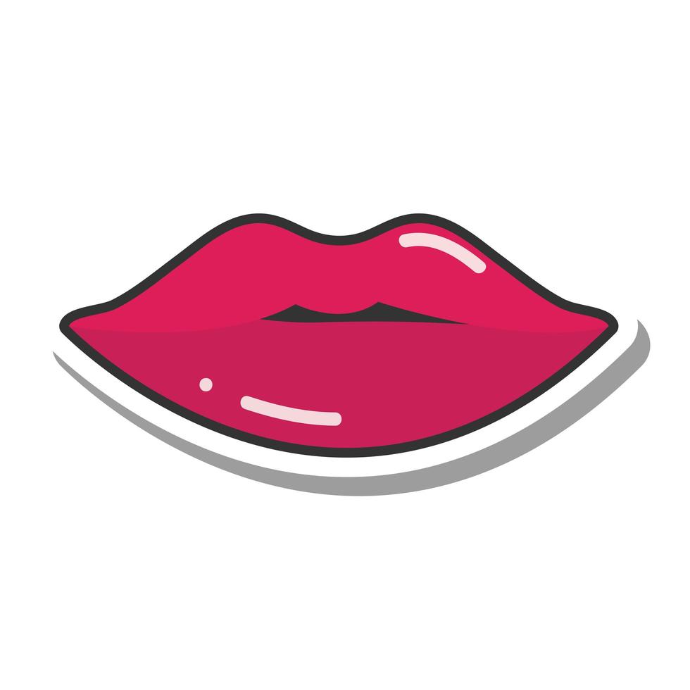 bocca e labbra pop art cool sexy linea rossa baciata e icona di riempimento vettore