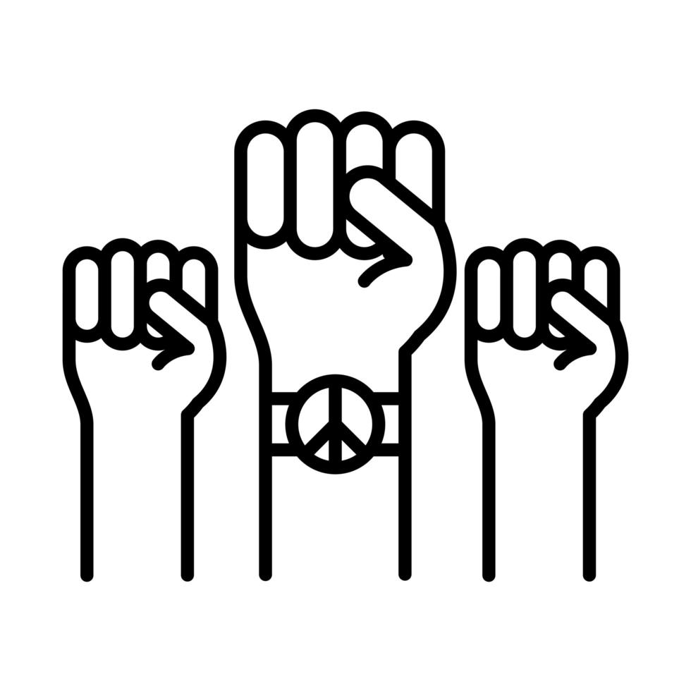 mani alzate con il simbolo della pace disegno dell'icona della linea del giorno dei diritti umani vettore