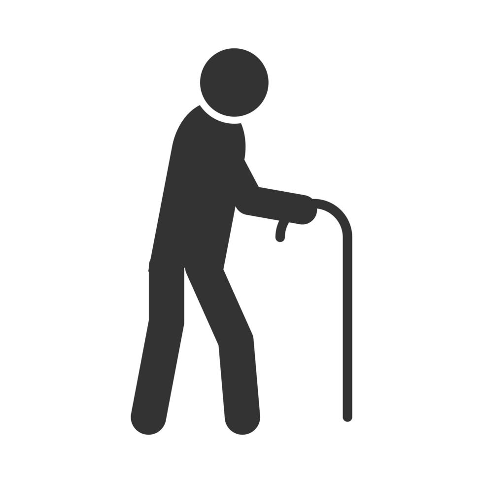 persona disabile che cammina con il disegno dell'icona della siluetta della giornata mondiale della disabilità del bastone vettore