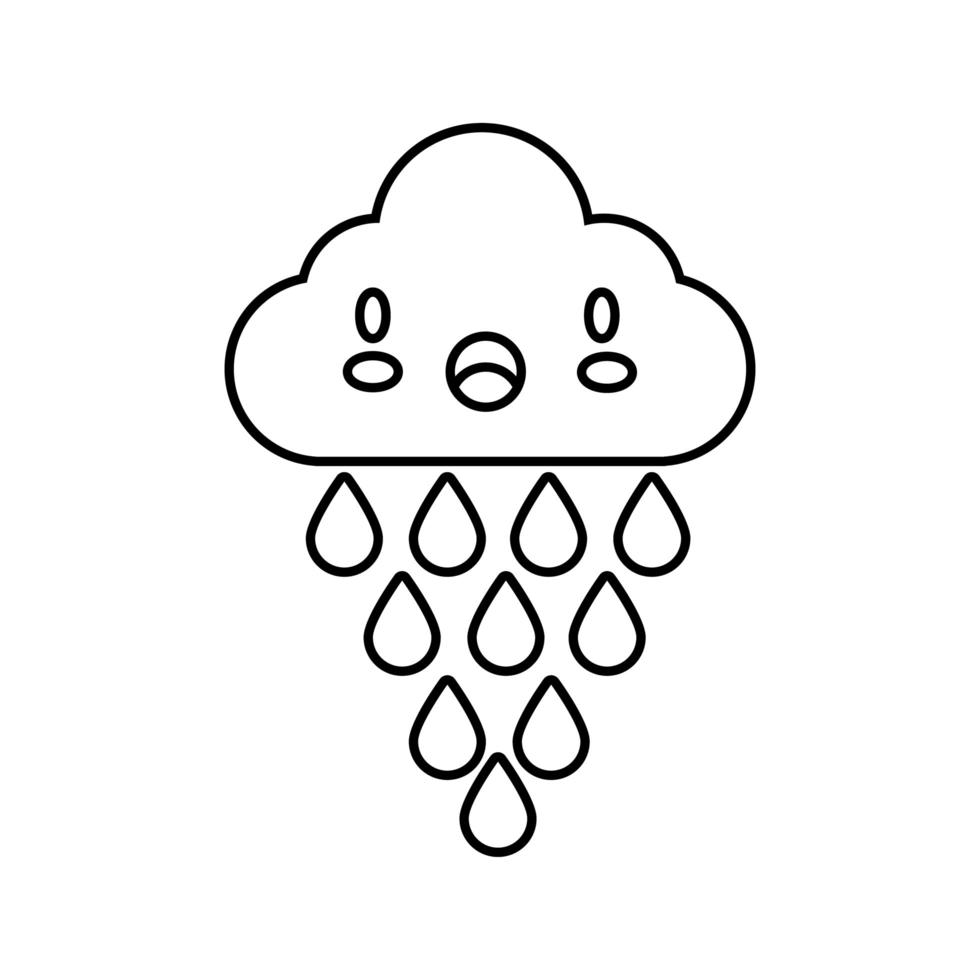 cielo nuvola con gocce di pioggia stile linea personaggio fumetto kawaii vettore