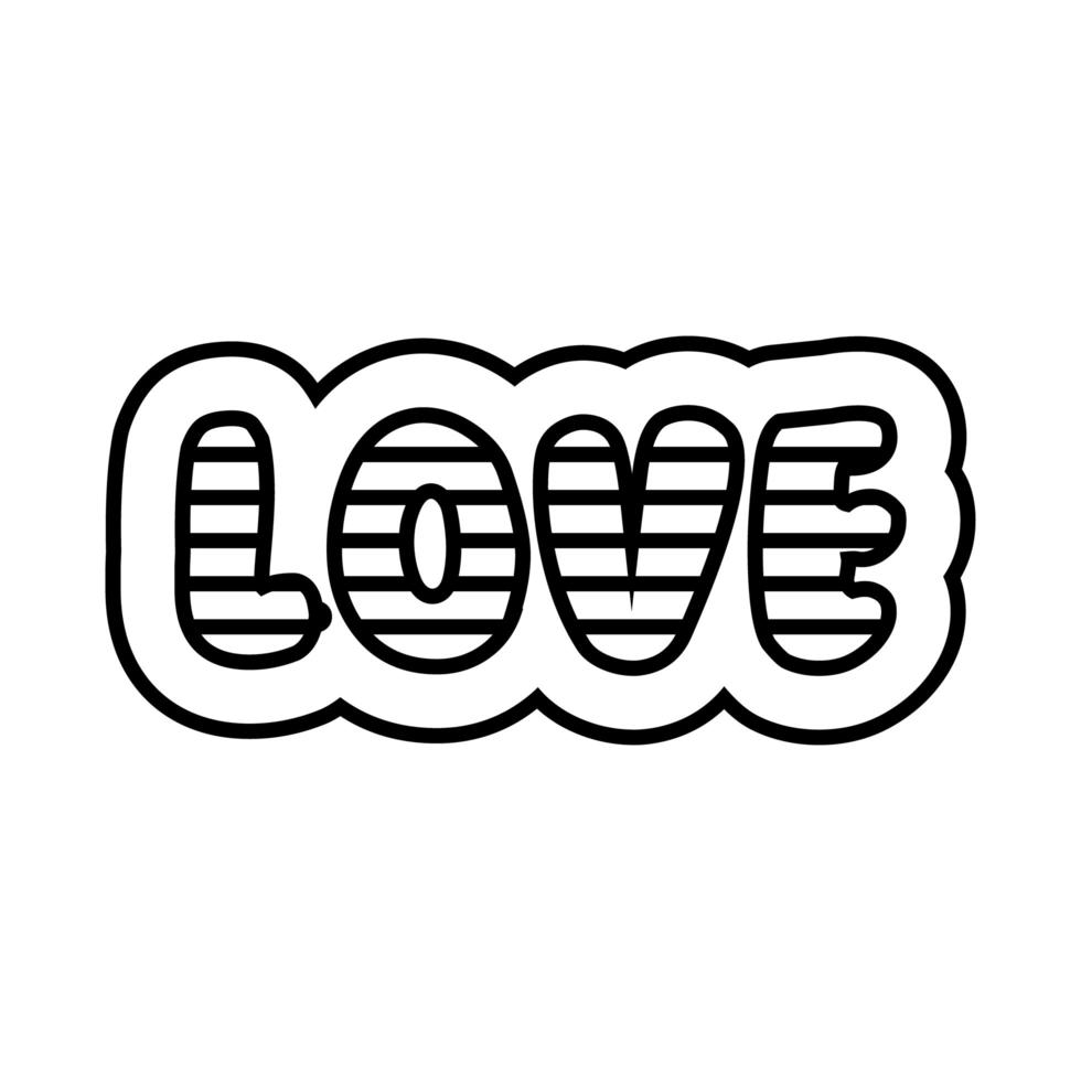 parola d'amore con icona stile linea bandiera lgbtiq vettore