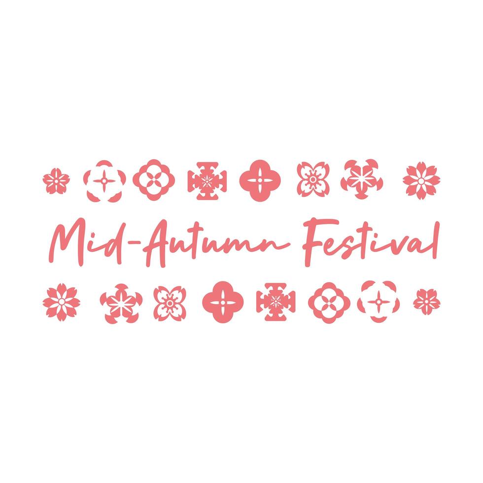 biglietto del festival di metà autunno con scritta e icona di stile linea di fiori flowers vettore