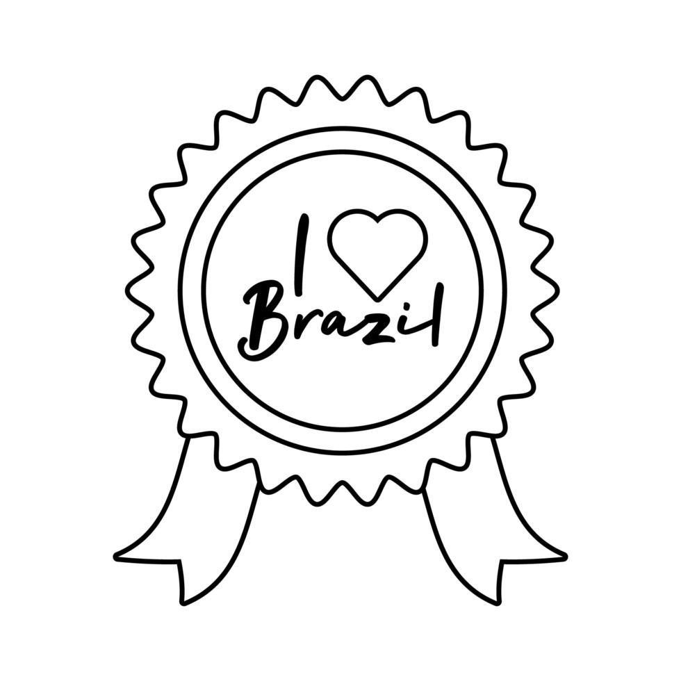 amo il timbro del sigillo del Brasile con l'icona di stile della linea del cuore vettore