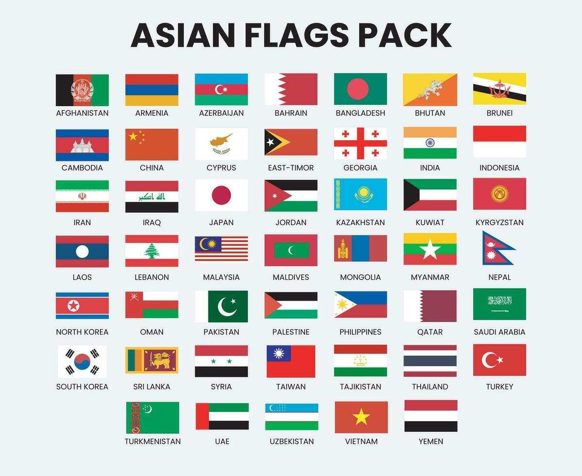 asiatico paesi vettore bandiere imballare Compreso Pakistan, India, tacchino, Arabia arabia, Emirati Arabi Uniti, Cina, e di più. eps 10 vettore