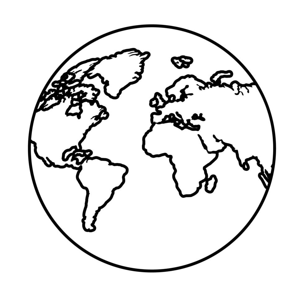 icona di stile della linea silhouette delle mappe del pianeta terra del mondo vettore