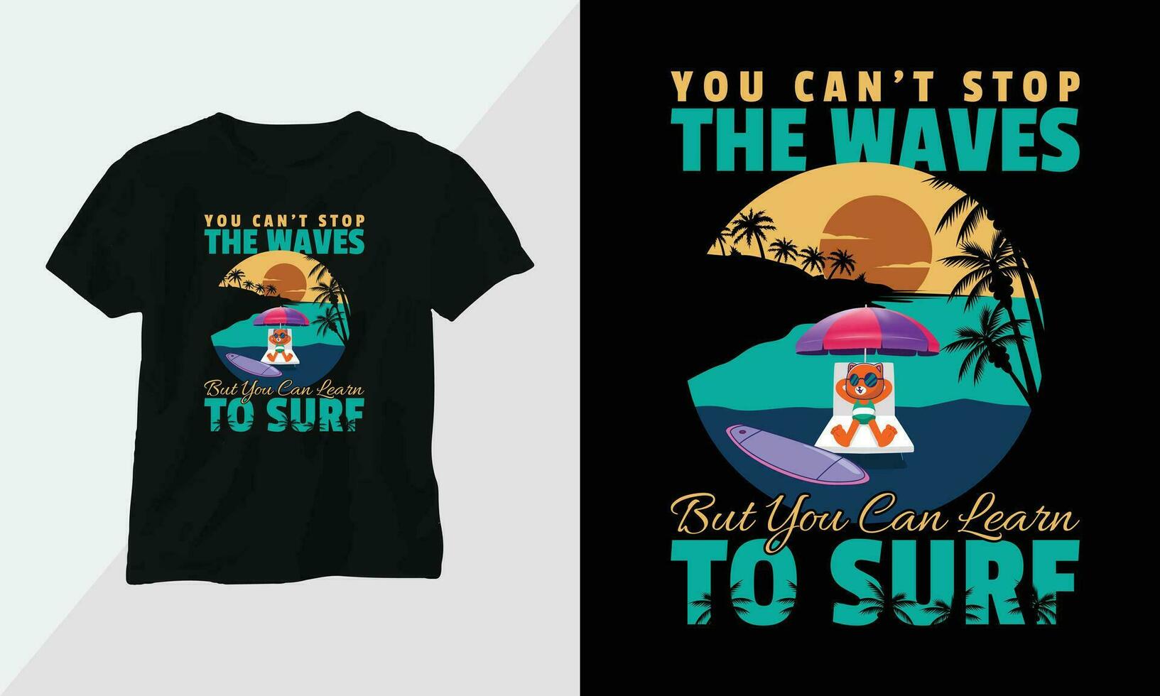 estate fare surf maglietta design concetto. tutti disegni siamo colorato e creato utilizzando tavola da surf, spiaggia, estate, mare, eccetera vettore