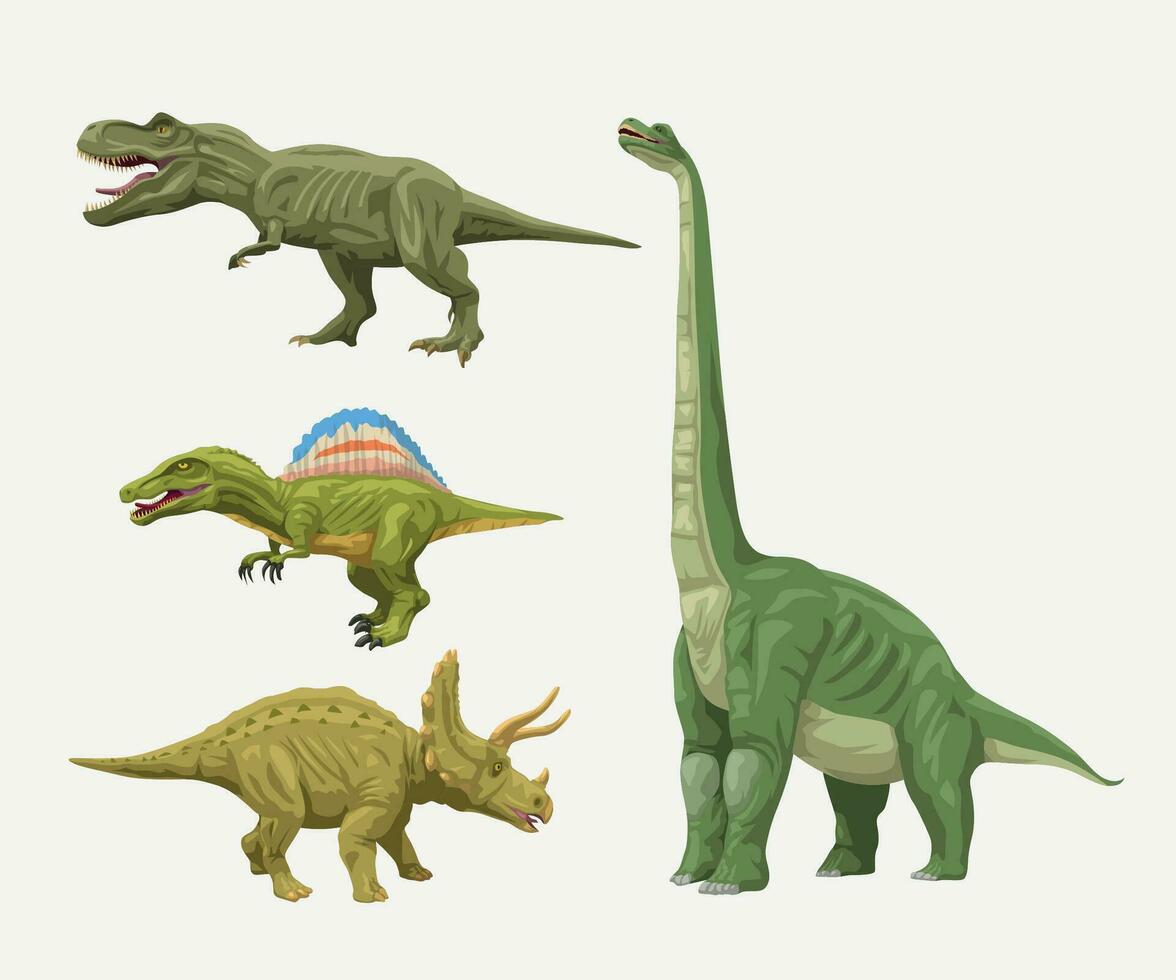 piccolo vario dinosaurus impostato isolato su bianca vettore